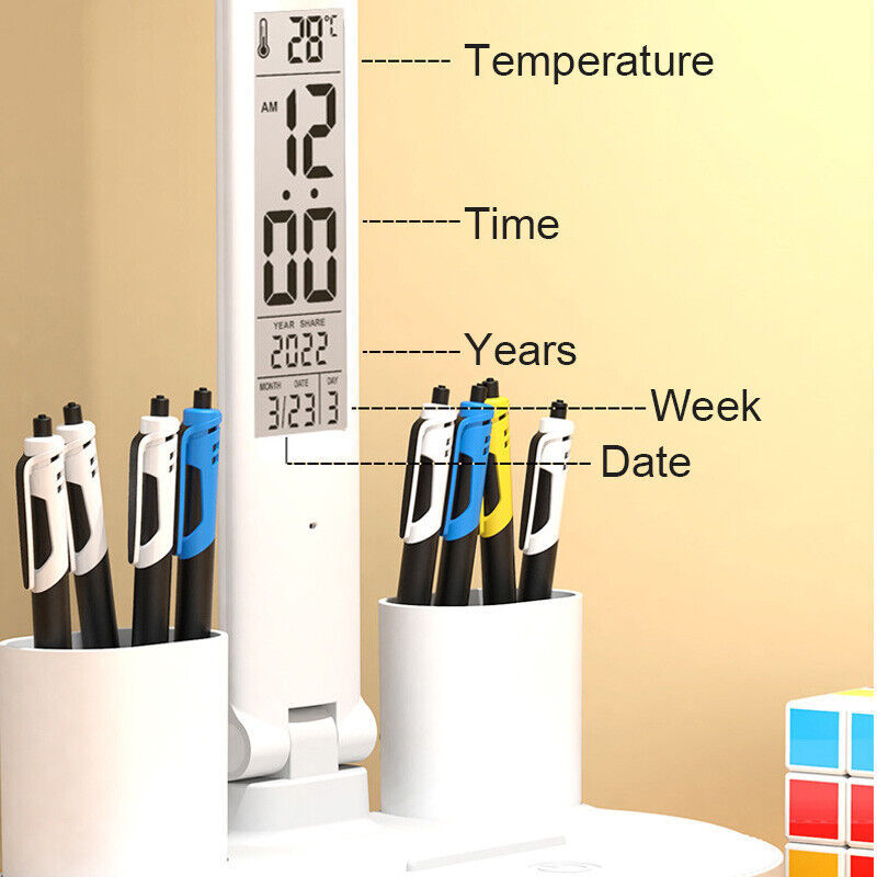 LED Reading Desk Lamp Dimmable USB Double Head Foldable Table Night Light White