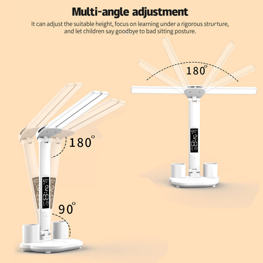 LED Reading Desk Lamp Dimmable USB Double Head Foldable Table Night Light White